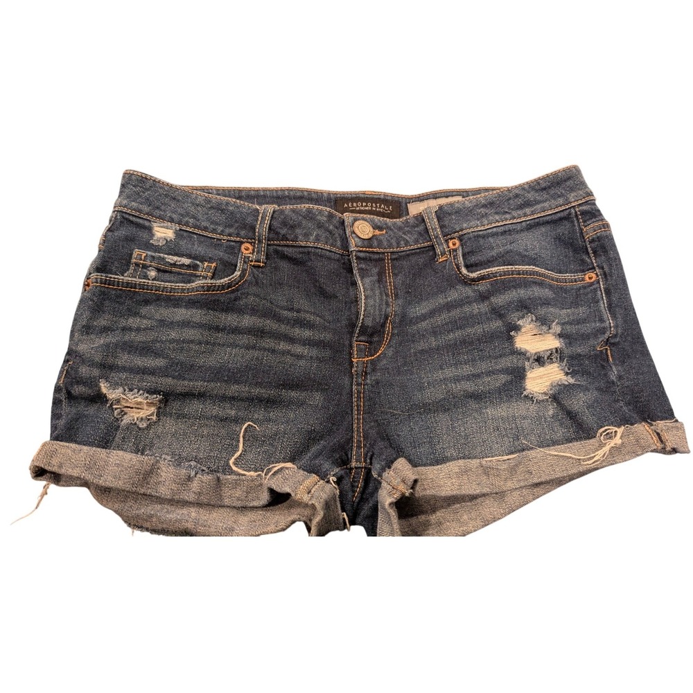 Aeropostale Womens‎ Shorty Distressed Denim Shorts Dark Wash Size 10 Low Rise
